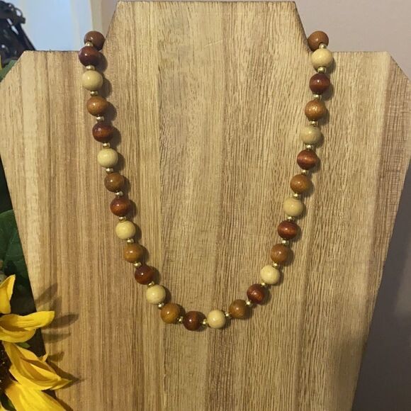 Vintage 1980s Wooden Choker Necklace - Picture 1 of 3